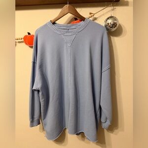 Aerie M Blue Oversized Raw Hem Sweatshirt